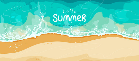 Summer vector background. Tropical ocean beach banner with yellow sand - obrazy, fototapety, plakaty
