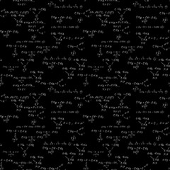 Hand draw chemistry pattern on black background. Back to School seamless pattern. Science lab subject. Education notes in exercise book page. Chemical study paper. Endless illustration. Vector.