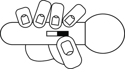 Hand holding a microphone on a white background in a simple style