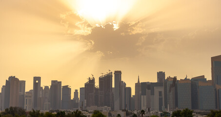 View of Doha Skyline in the morning from Qatar grand mosque.