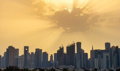 View of Doha Skyline in the morning from Qatar grand mosque.