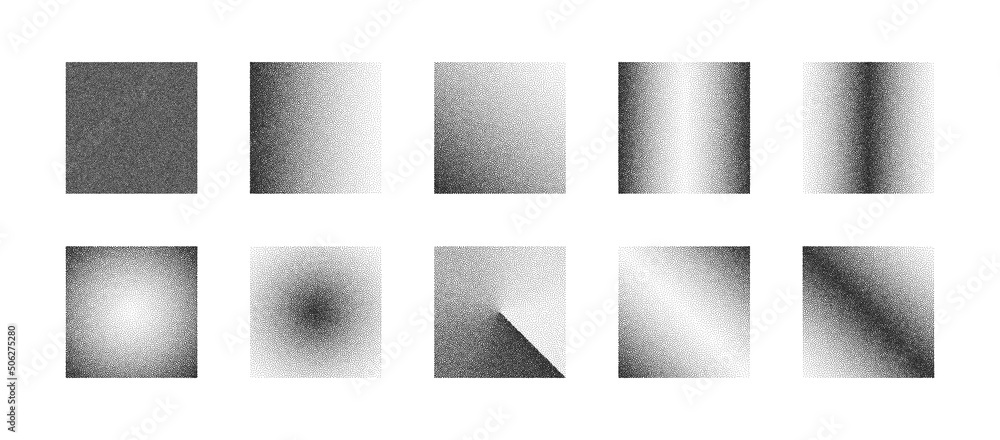 Poster square stipple hand drawn dotwork vector abstract shapes set with different variations of black nois