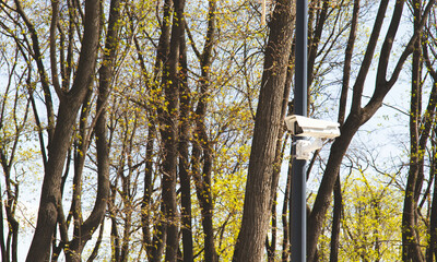 Obraz premium Surveillance Camera. Tracking a person. Pursuit and search.