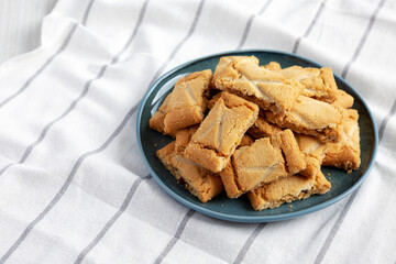 Homemade Organic Apple Pie Cookies on a Plate, side view. Space for text.
