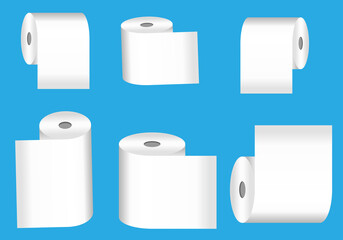 Toilet paper roll. Realistic hygiene tissue package mockup. Paper napkins tube. Vector toilet tape and kitchen paper towel template.   Vector Stock