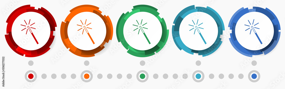 Leinwandbilder Magic wand, wizard concept vector icon set, modern design abstract web buttons in 5 color options, infographic template