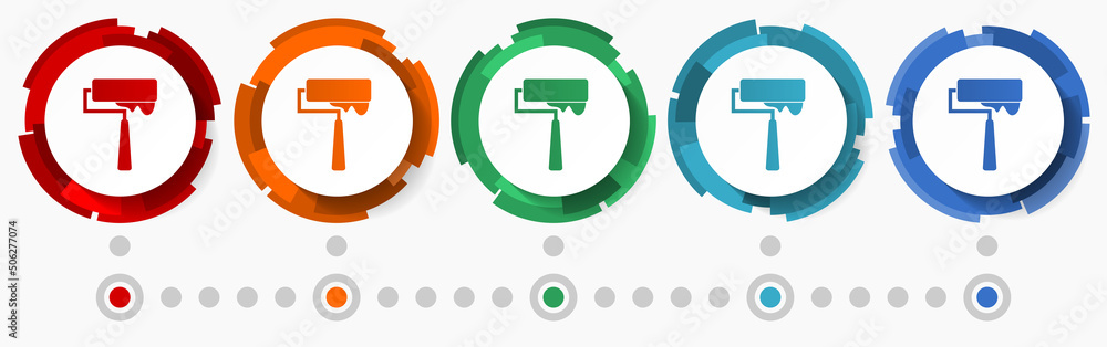 Poster Paint, painter concept vector icon set, modern design abstract web buttons in 5 color options, infographic template