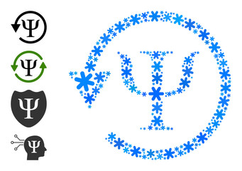 Mosaic psychology recovery pictogram is designed for winter, New Year, Christmas. Psychology recovery icon mosaic is designed from light blue ice crystals. Some bonus icons are added.