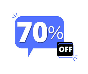 70% discount off with blue 3D thought bubble design 