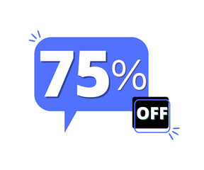 75% discount off with blue 3D thought bubble design 