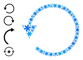 Mosaic rotate CCW icon is combined for winter, New Year, Christmas. Rotate CCW icon mosaic is organized with light blue snow parts. Some bonus icons are added.