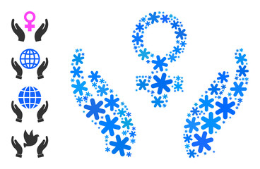 Composition female care icon is done for winter, New Year, Christmas. Female care icon mosaic is done from light blue snow icons. Some bonus icons are added.