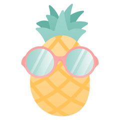 Summer illustration of pineapple tropical fruit. Ananas in glasses.