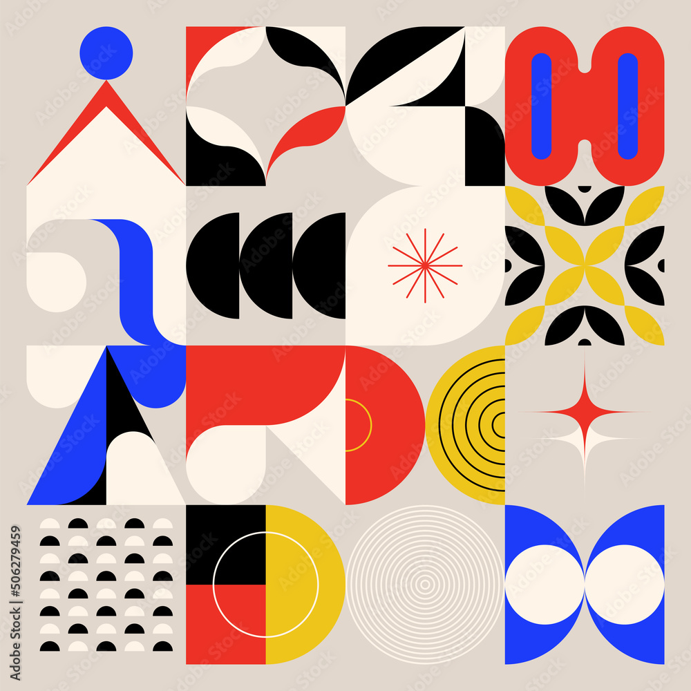 Poster modernism aesthetics inspired vector graphic pattern made with abstract geometric shapes