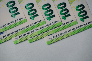 money, currency, several banknotes of 100 units  