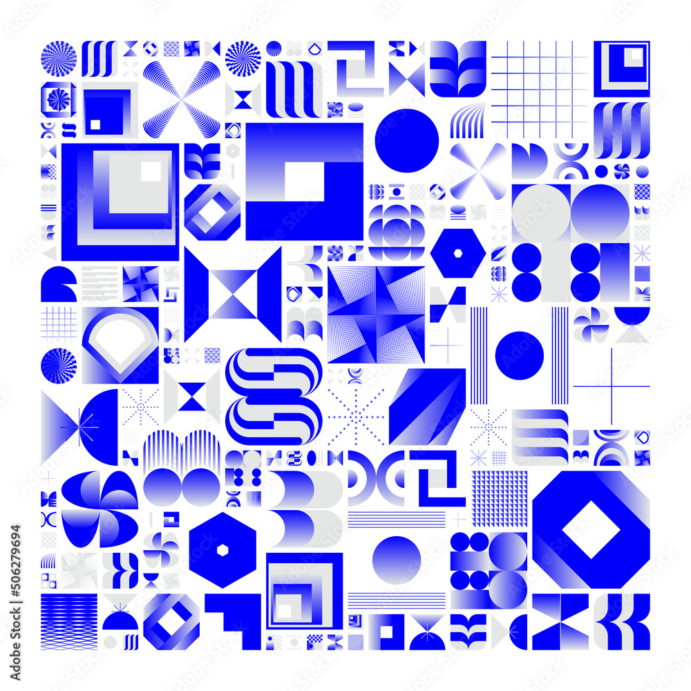 Poster logo modernism aesthetics vector abstract shapes collection made with minimalist geometric forms and