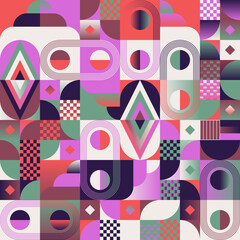 Obraz premium Mid-Century Inspired Graphic Pattern Art Made With Abstract Vector Geometric Shapes and Elements