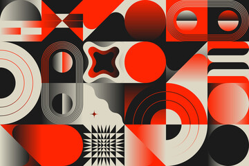 Bauhaus Inspired Graphic Pattern Artwork Made With Abstract Vector Geometric Shapes - 506279680