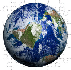 Business concept with building puzzle globe. Earth image courtesy of NASA.