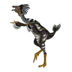 Fototapeta premium Caudipteryx Dinosaur Dance - Caudipteryx was an carnivorous predatory bird that lived in China during the Cretaceous Period.
