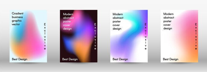 Set for liquid on colorful background.  Bright mesh blurred pattern in pink, blue, green tones.  Fashionable advertising vector in retro for book, annual, mobile interface, web application.