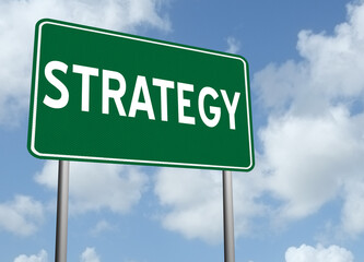 Strategy sign on nature background.