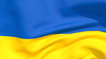 The flag of Ukraine is waving in the wind, background. 3d rendered illustration. Blue and Yellow