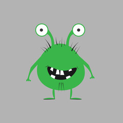 Happy Halloween Monster icon. Cute kawaii cartoon scary funny baby character. Eyes, tongue, tooth fang, hands up. Flat design. Vector cartoon illustration