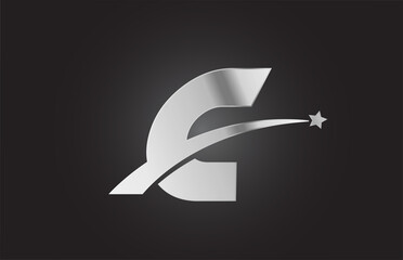 silver metal C alphabet letter logo icon with star. Creative design for business or company