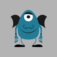 Happy Halloween Monster icon. Cute kawaii cartoon scary funny baby character. Eyes, tongue, tooth fang, hands up. Flat design. Vector cartoon illustration