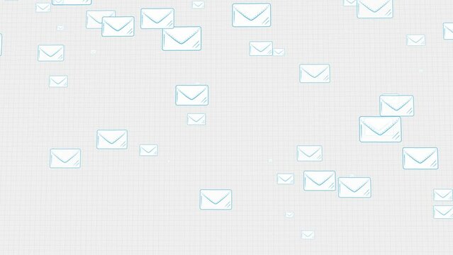 Email message animation. Blank sheets fly out of envelope. Classic envelopte with paper letter. Email outgoing letters. Newsletter campaign. Sented message. Mail delivery service. Alpha Channel. 4K