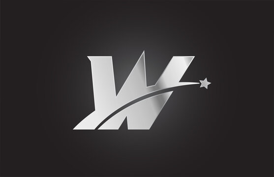 silver metal W alphabet letter logo icon with star. Creative design for business or company