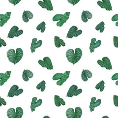 Digital seamless pattern with tropical leaves