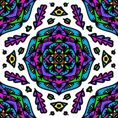 Seamless pattern flower with mandala, vintage decorative elements, vintage decorative elements illustration, Ethnic mandala with colorful tribal ornaments,colorful flower pattern