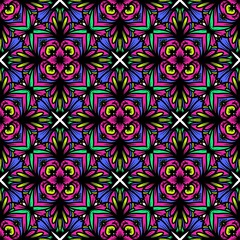 Seamless pattern flower with mandala, vintage decorative elements, vintage decorative elements illustration, Ethnic mandala with colorful tribal ornaments,colorful flower pattern