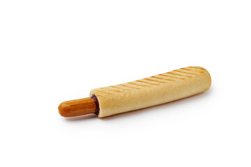 French hot dog in baguette isolated on white background