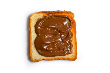 Toasted bread with chocolate paste isolated on white background