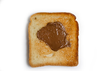 Toasted bread with chocolate paste isolated on white background