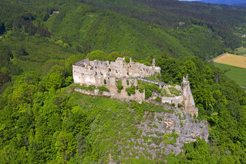 Ruins of Povazsky castle (Povazsky hrad) above the town Povazska Bystrica, Slovakia