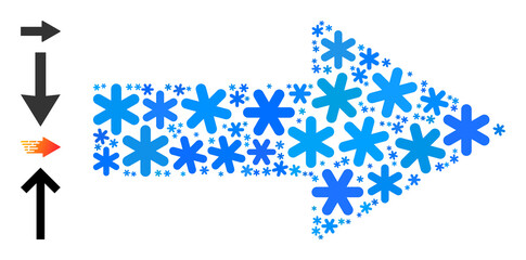 Mosaic arrow direction icon is designed for winter, New Year, Christmas. Arrow direction icon mosaic is made of light blue snow. Some bonus icons are added.
