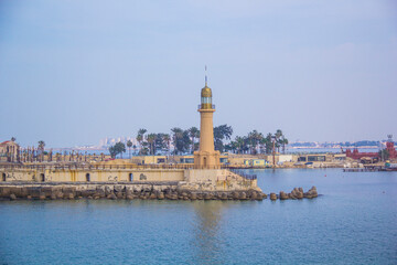 Fototapeta na wymiar View of the Montaza Lighthouse of Alexandria in Alexandria, Egypt