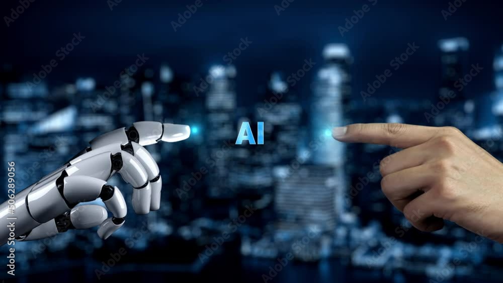 Poster futuristic robot artificial intelligence enlightening ai technology development and machine learning