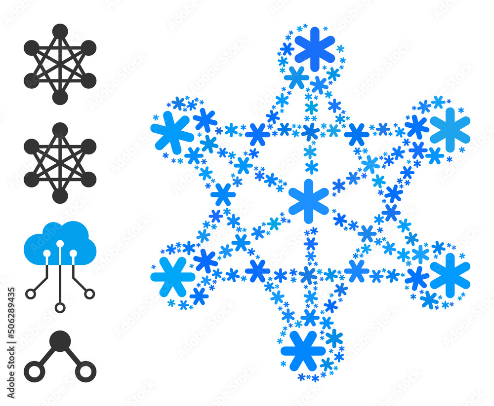 Poster mosaic network links icon is constructed for winter, new year, christmas. network links icon mosaic 