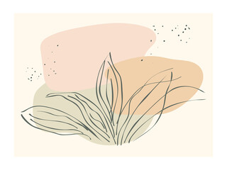 Fashionable stylish template with organic abstract shapes and leaf lines in pastel flesh-colored tones. Neutral background in a minimalist style. Modern vector illustration