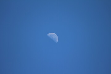 Moon in the blue sky, blue sky wih moon, natural satellite visible during the day, moon visible during the day