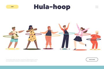 Hula-hoop concept of landing page with group of kids playing with hula hoop © Iryna Petrenko
