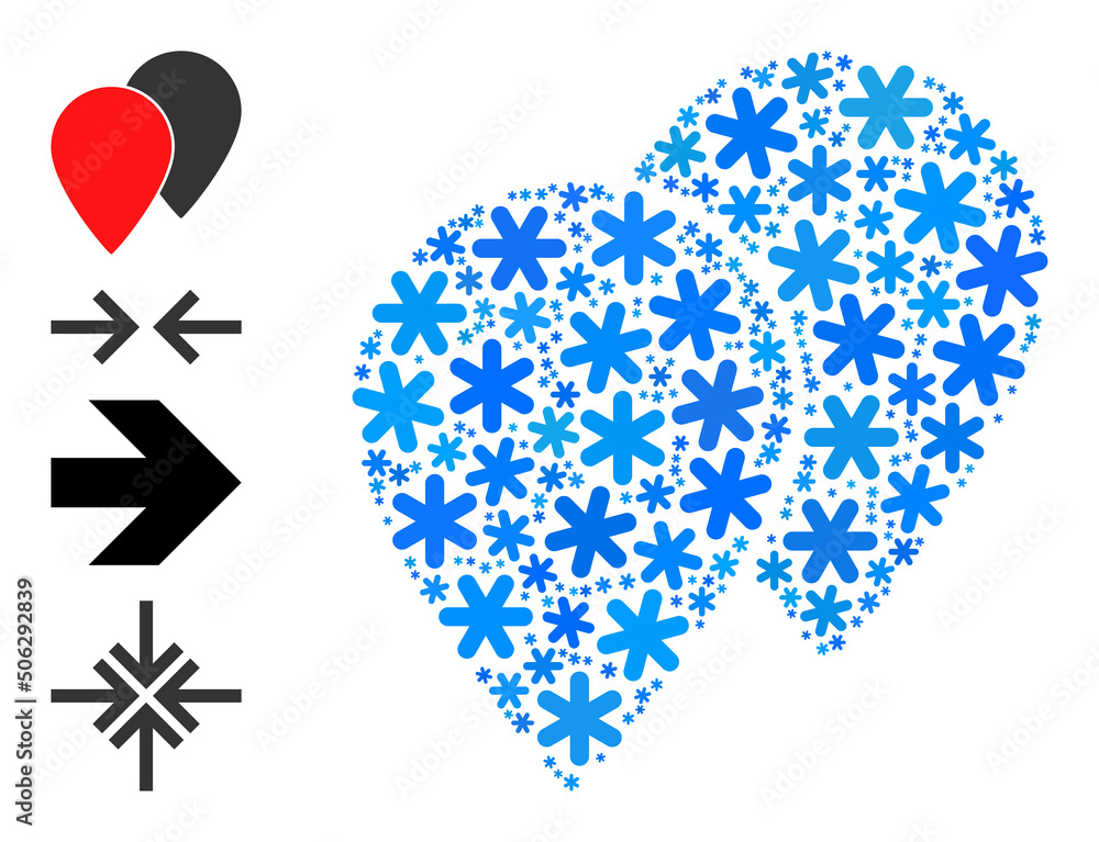 Poster composition map pointers icon is organized for winter, new year, christmas. map pointers icon mosaic