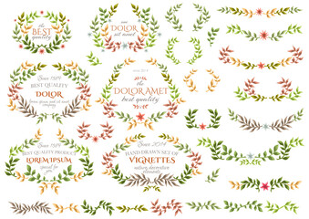 Set of badges, logo, wreaths and laurels, floral elements for your design projects, lotypes, web