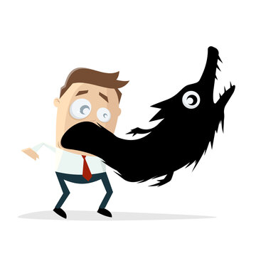funny cartoon illustration of a businessman with demon coming out