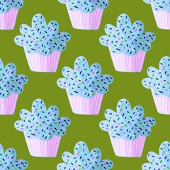 Cupcake seamless cartoon pattern for fabrics and packaging and linens and kids and wrapping paper and kitchen